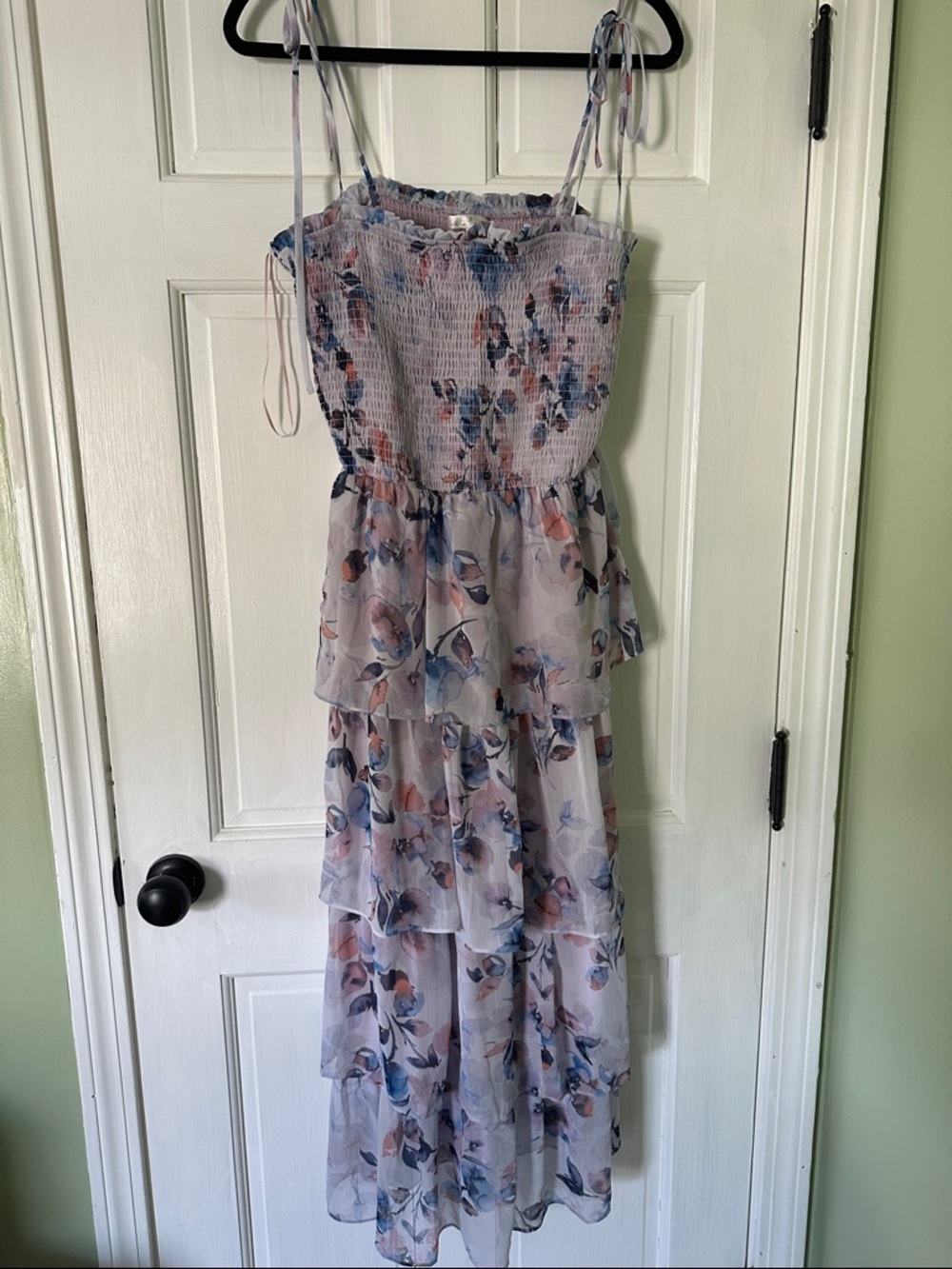 nine britton Lavender Square Neck Maxi Dress with Blue Floral Detail